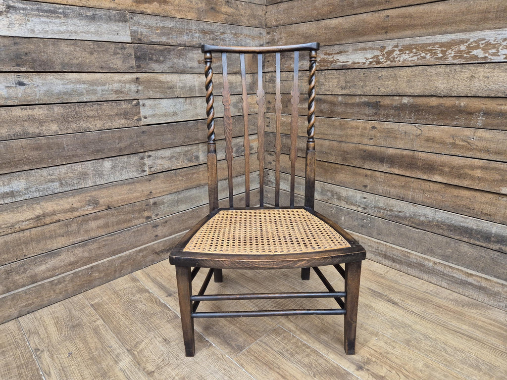 Oak Rush Seat Barley Twist Low Chair Early 20thC Antique Country Child Stool