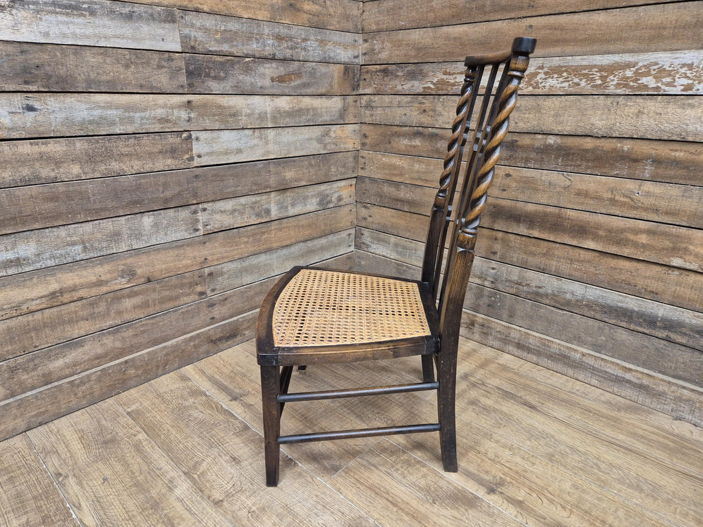 Oak Rush Seat Barley Twist Low Chair Early 20thC Antique Country Child Stool