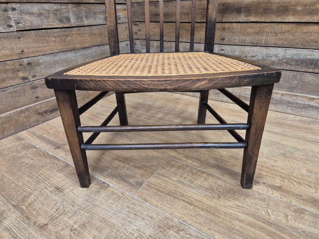 Oak Rush Seat Barley Twist Low Chair Early 20thC Antique Country Child Stool