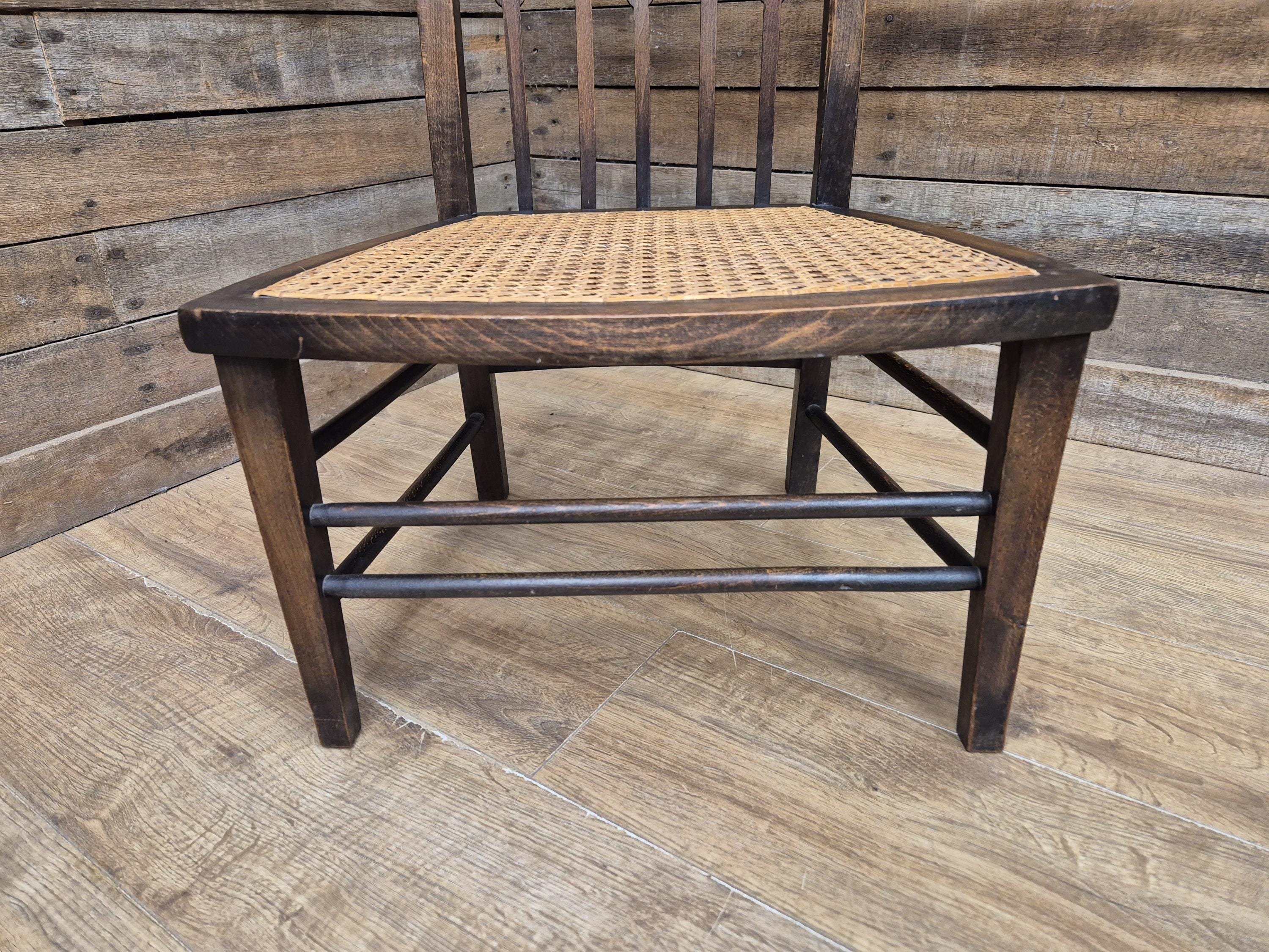 Oak Rush Seat Barley Twist Low Chair Early 20thC Antique Country Child Stool