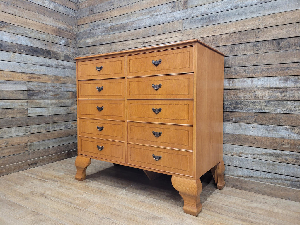 Vintage Large Ten Drawer Chest Cabriole Legs Inlaid Top Chest Of Drawers