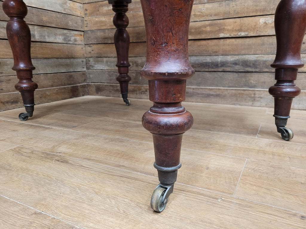 Mahogany Dining Table Victorian Solid Top Turned Legs Castors Antique Table