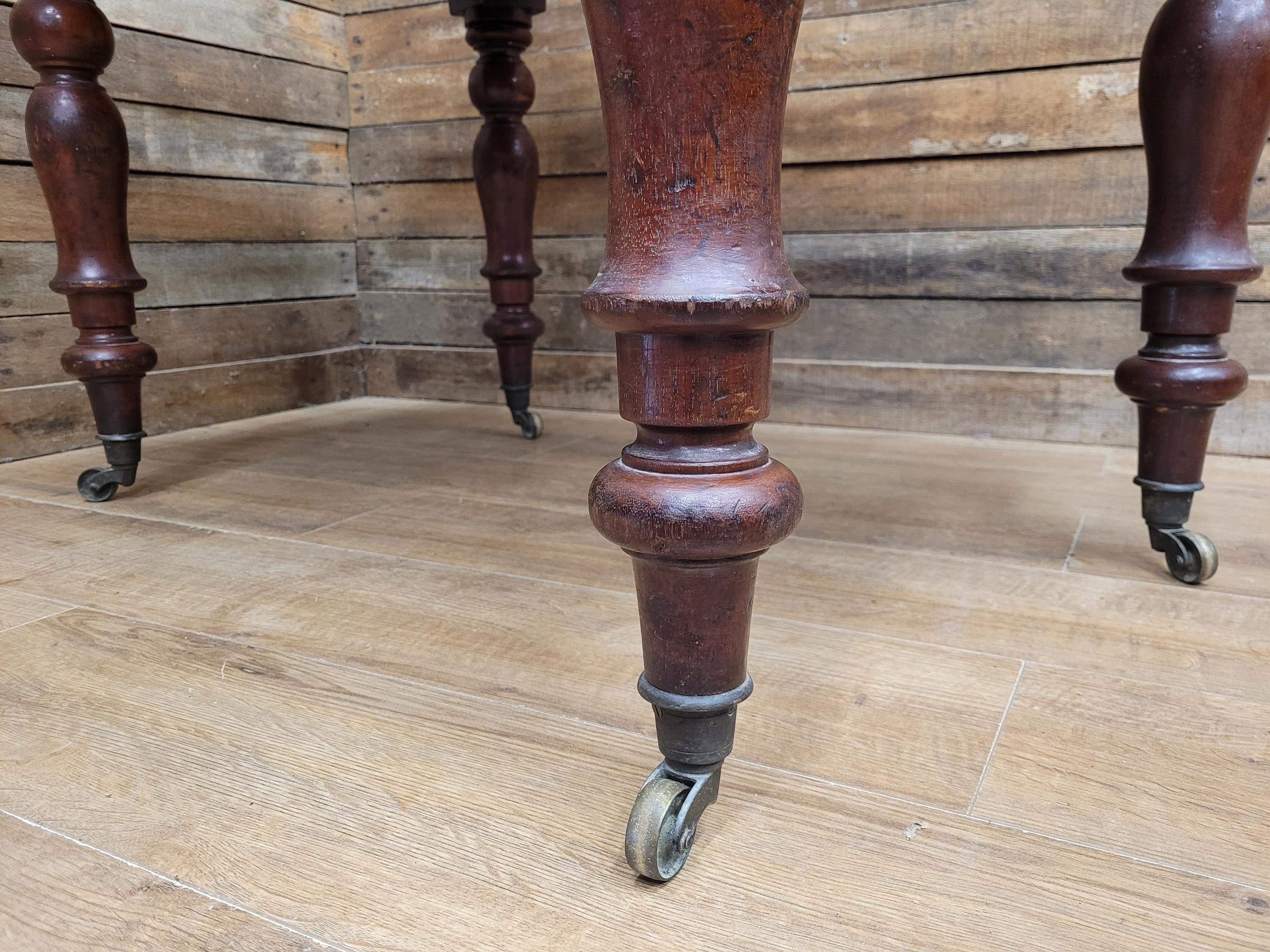 Mahogany Dining Table Victorian Solid Top Turned Legs Castors Antique Table