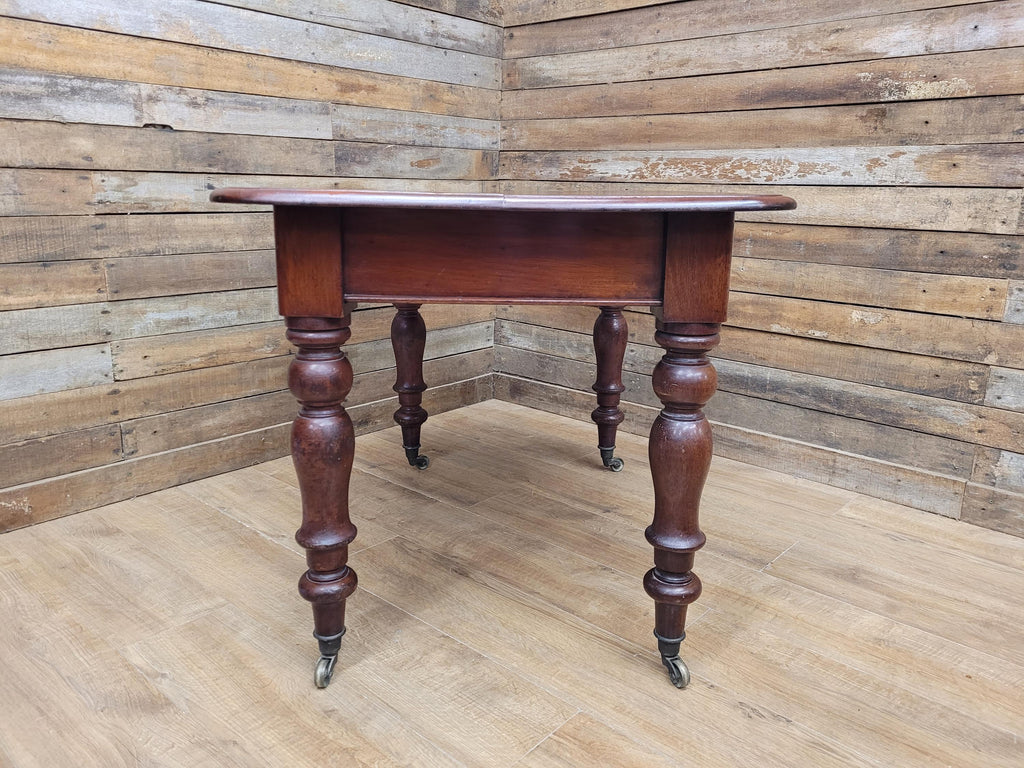 Mahogany Dining Table Victorian Solid Top Turned Legs Castors Antique Table