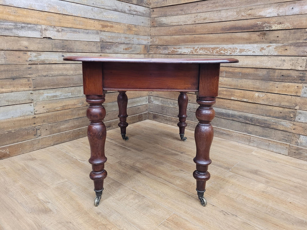 Mahogany Dining Table Victorian Solid Top Turned Legs Castors Antique Table