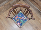 Edwardian Corner Chair Mahogany Inlaid Upholstered Morris Bird Fabric Antique