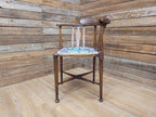 Edwardian Corner Chair Mahogany Inlaid Upholstered Morris Bird Fabric Antique