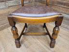 Pair Oak Arts & Craft Influenced Chairs Vintage Carved Back Padded Seats