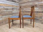 Pair Teak Meredew Chairs Boucle Upholstered Mid Century Slat Back Solid MCM