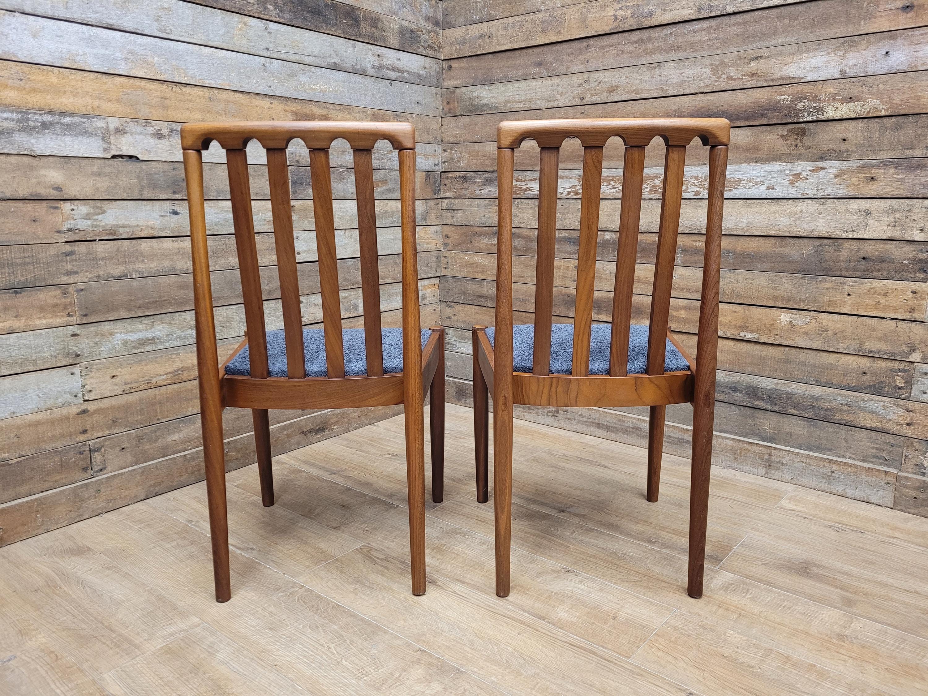 Pair Teak Meredew Chairs Boucle Upholstered Mid Century Slat Back Solid MCM