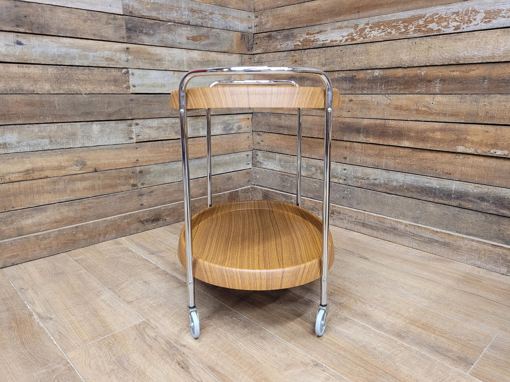 Teak Style Drinks Trolley Bar Cart Chrome Two Tier Serving Cart Vintage MCM