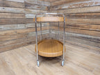Teak Style Drinks Trolley Bar Cart Chrome Two Tier Serving Cart Vintage MCM
