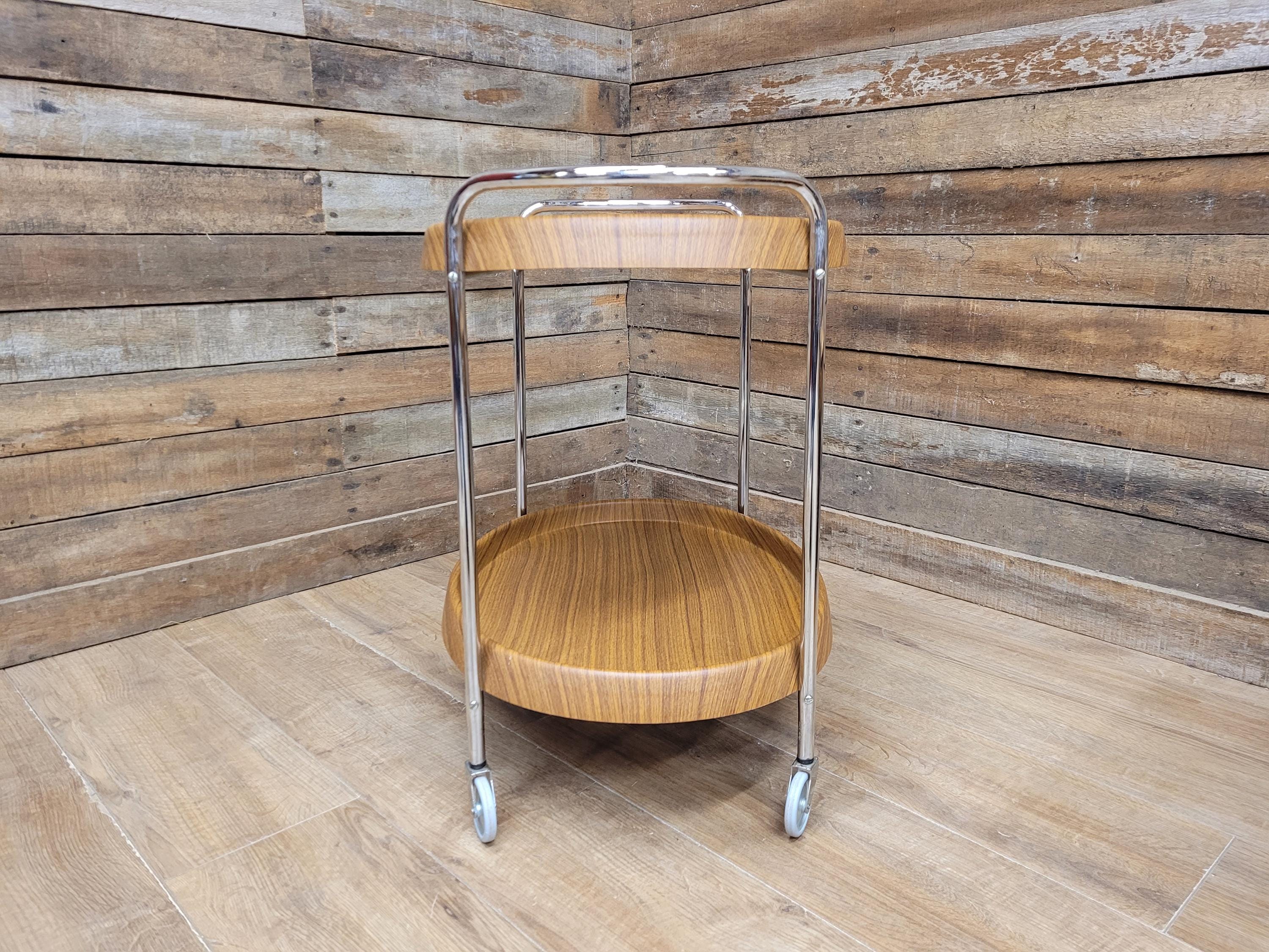 Teak Style Drinks Trolley Bar Cart Chrome Two Tier Serving Cart Vintage MCM