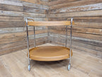 Teak Style Drinks Trolley Bar Cart Chrome Two Tier Serving Cart Vintage MCM