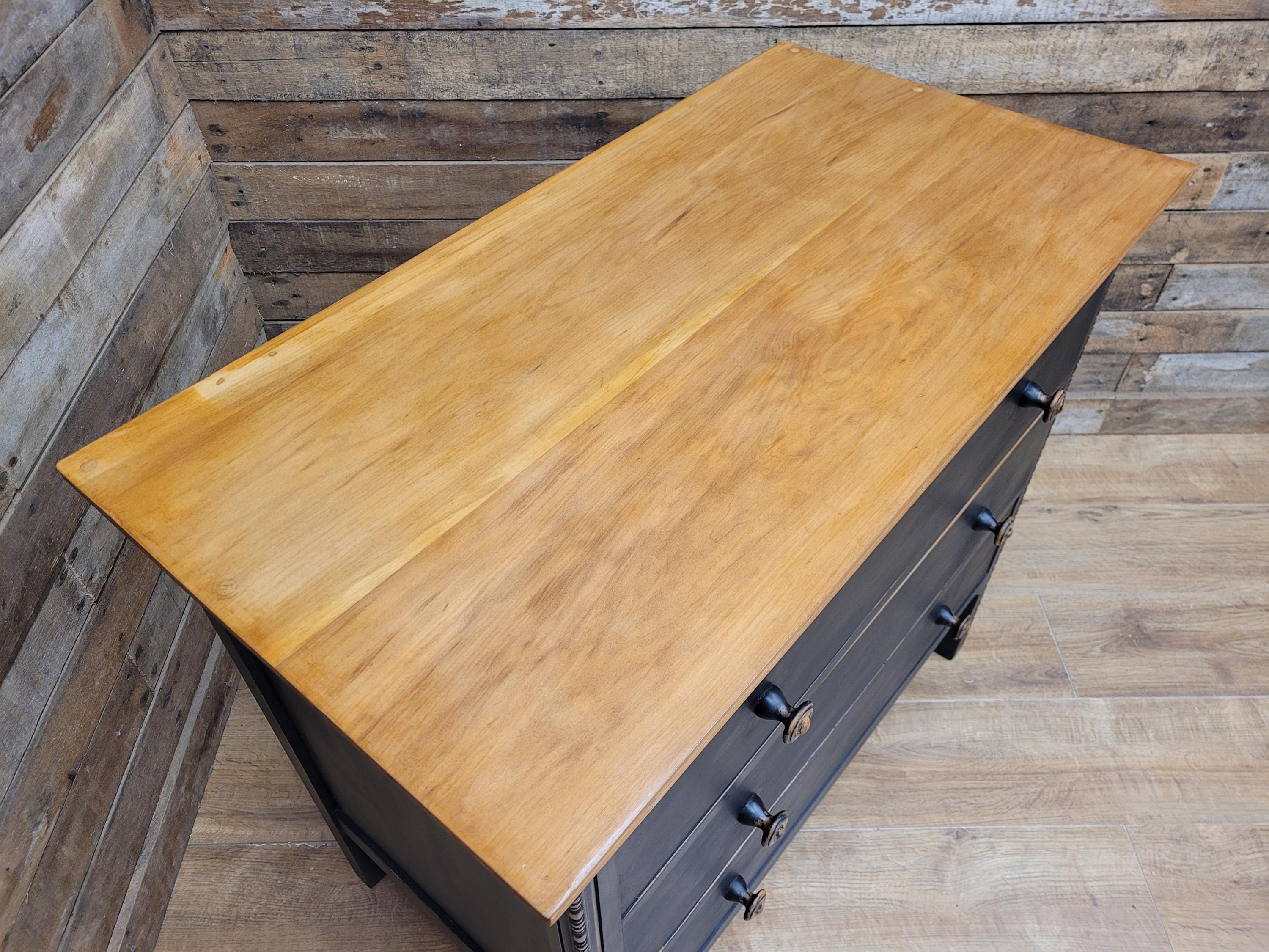 Distressed Three Drawer Chest Black Painted Wooden Chest Antique Style