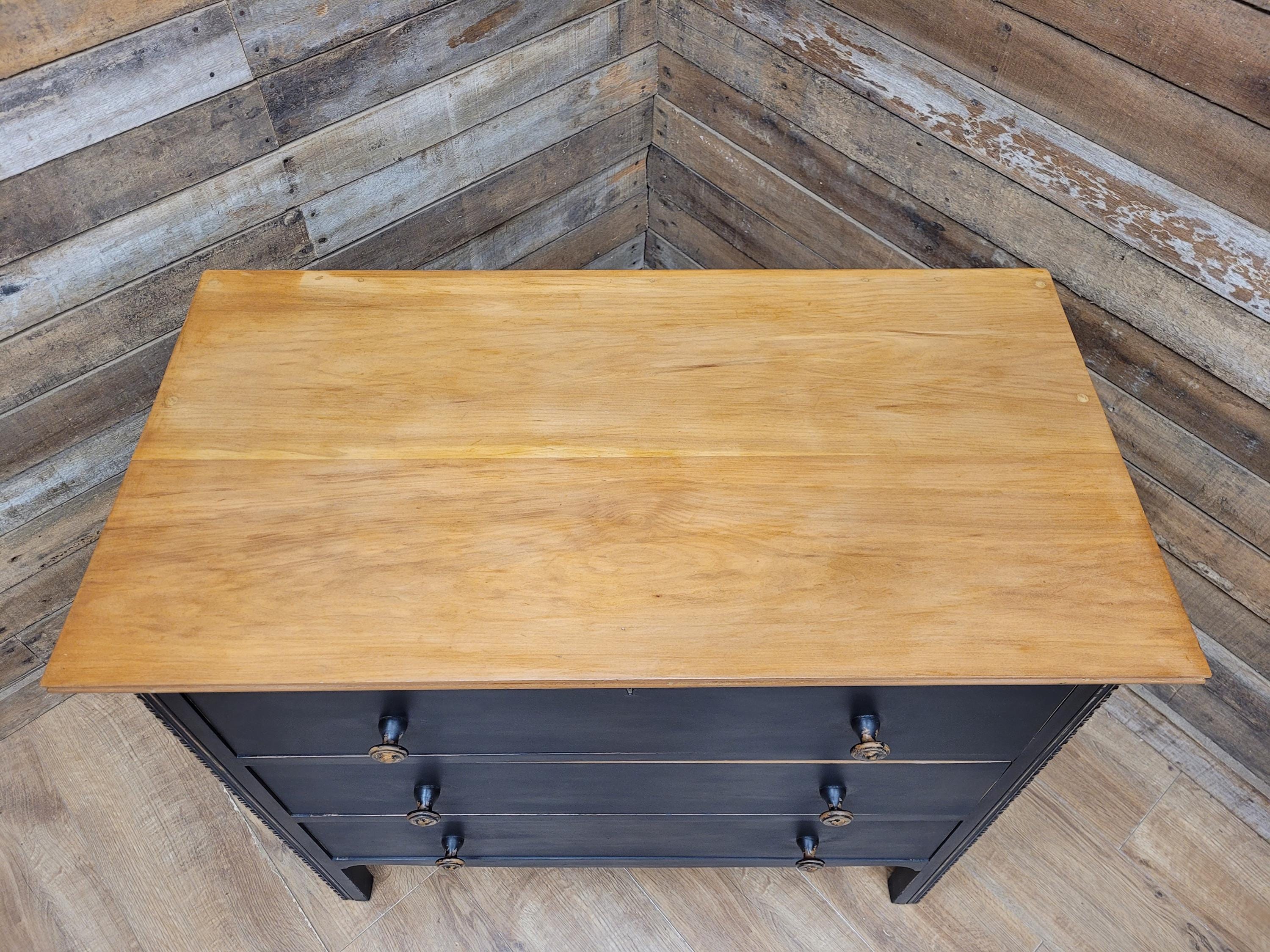 Distressed Three Drawer Chest Black Painted Wooden Chest Antique Style