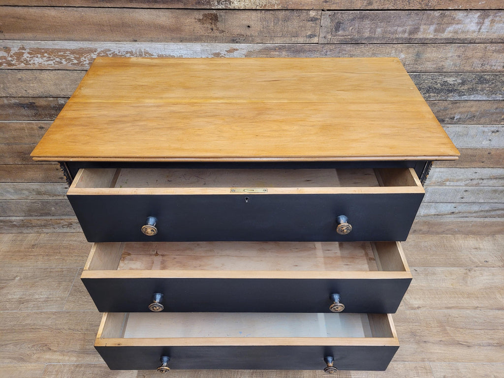 Distressed Three Drawer Chest Black Painted Wooden Chest Antique Style