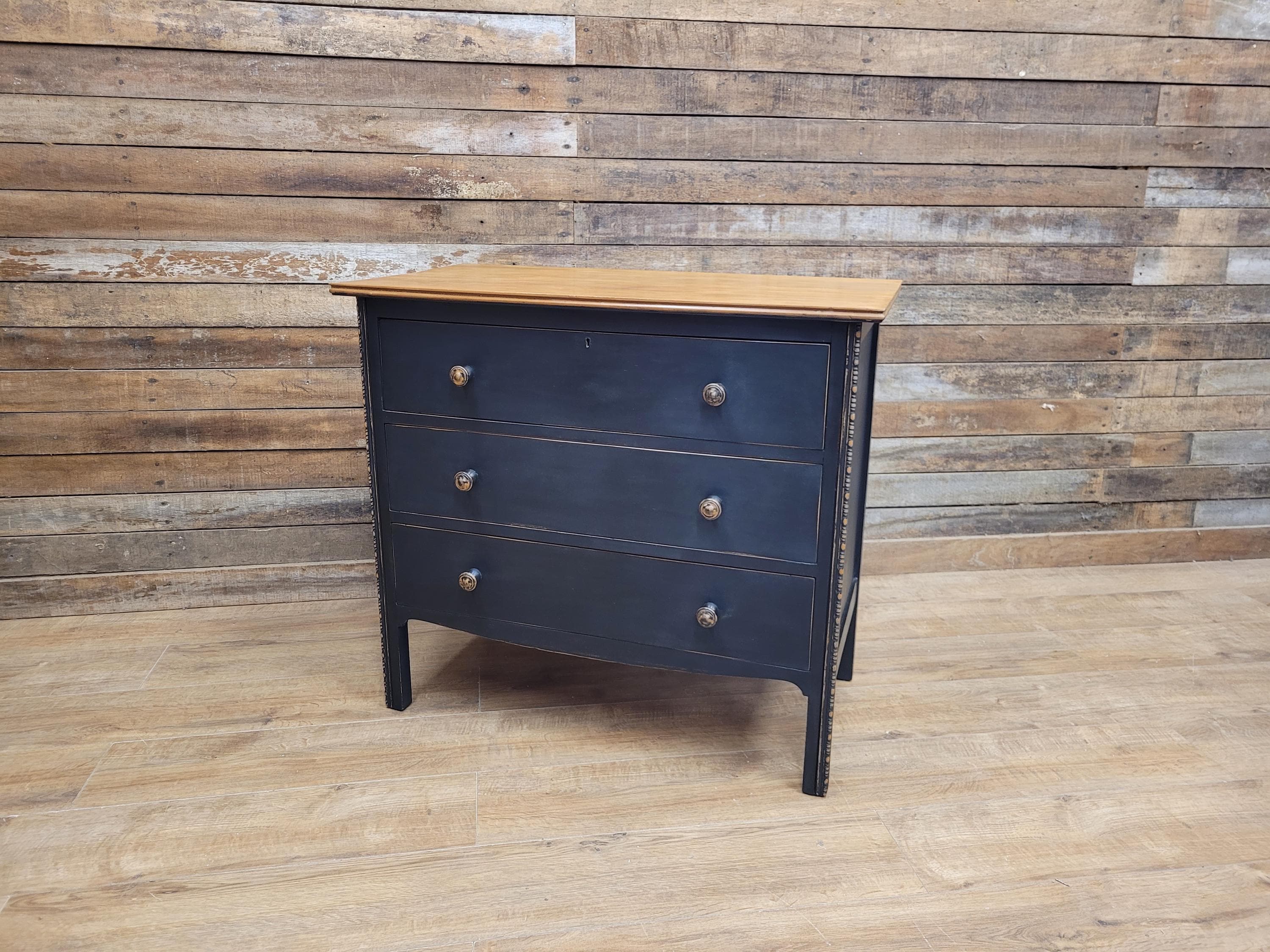 Distressed Three Drawer Chest Black Painted Wooden Chest Antique Style