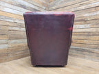 Chesterfield Wingback Armchair Leather Oxblood Red Vintage Tartan Cushion #1