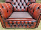 Chesterfield Wingback Armchair Leather Oxblood Red Vintage Tartan Cushion #1