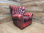 Oxblood Red Chesterfield Wingback Armchair Leather Vintage Tartan Cushion #2