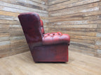 Oxblood Red Chesterfield Wingback Armchair Leather Vintage Tartan Cushion #2