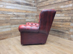 Oxblood Red Chesterfield Wingback Armchair Leather Vintage Tartan Cushion #2