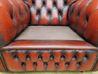 Oxblood Red Chesterfield Wingback Armchair Leather Vintage Tartan Cushion #2