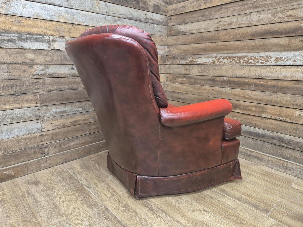 Ox Blood Leather Armchair Red Chesterfield Back Club Chair Scroll Arms