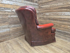 Ox Blood Leather Armchair Red Chesterfield Back Club Chair Scroll Arms