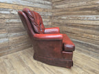 Ox Blood Leather Armchair Red Chesterfield Back Club Chair Scroll Arms