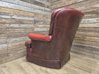 Ox Blood Leather Armchair Red Chesterfield Back Club Chair Scroll Arms