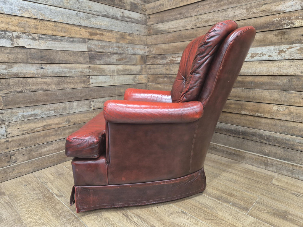 Ox Blood Leather Armchair Red Chesterfield Back Club Chair Scroll Arms