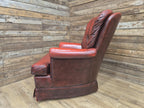 Ox Blood Leather Armchair Red Chesterfield Back Club Chair Scroll Arms