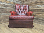 Ox Blood Leather Armchair Red Chesterfield Back Club Chair Scroll Arms