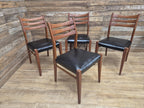 Teak Dining Chairs Set Mid Century Ladder Back Black Seat Four Retro Chairs