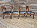 Teak Dining Chairs Set Mid Century Ladder Back Black Seat Four Retro Chairs