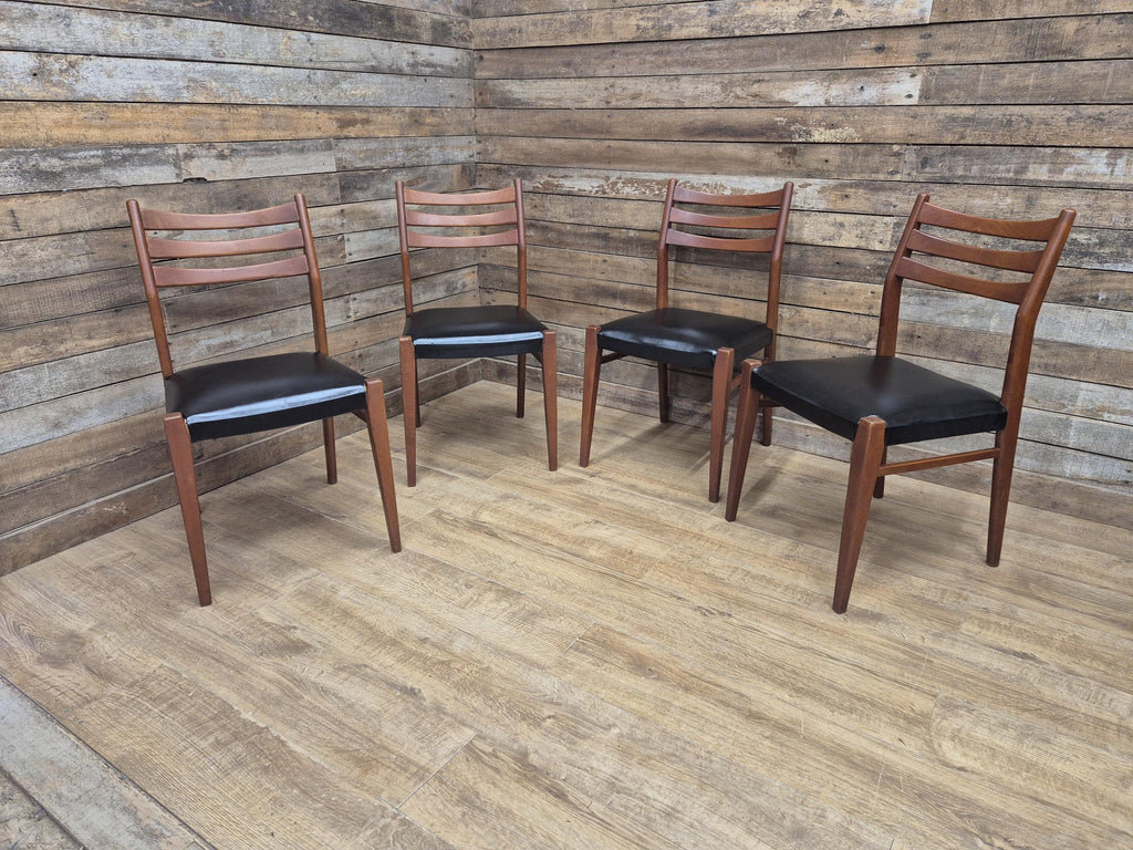 Teak Dining Chairs Set Mid Century Ladder Back Black Seat Four Retro Chairs