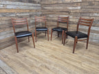 Teak Dining Chairs Set Mid Century Ladder Back Black Seat Four Retro Chairs