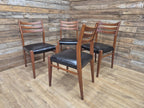 Teak Dining Chairs Set Mid Century Ladder Back Black Seat Four Retro Chairs