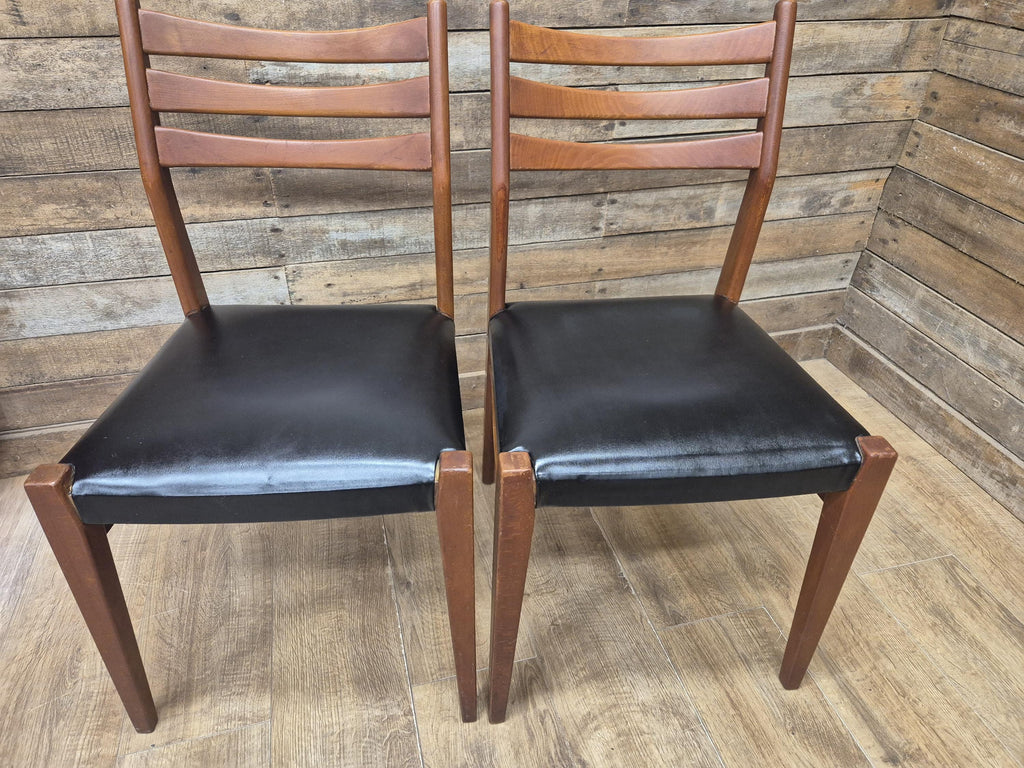 Teak Dining Chairs Set Mid Century Ladder Back Black Seat Four Retro Chairs