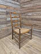 Oak Ladderback Armchair Arts Crafts Style Bergere Seat Carver Hall Bedroom Chair