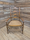 Oak Ladderback Armchair Arts Crafts Style Bergere Seat Carver Hall Bedroom Chair