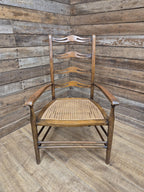 Oak Ladderback Armchair Arts Crafts Style Bergere Seat Carver Hall Bedroom Chair