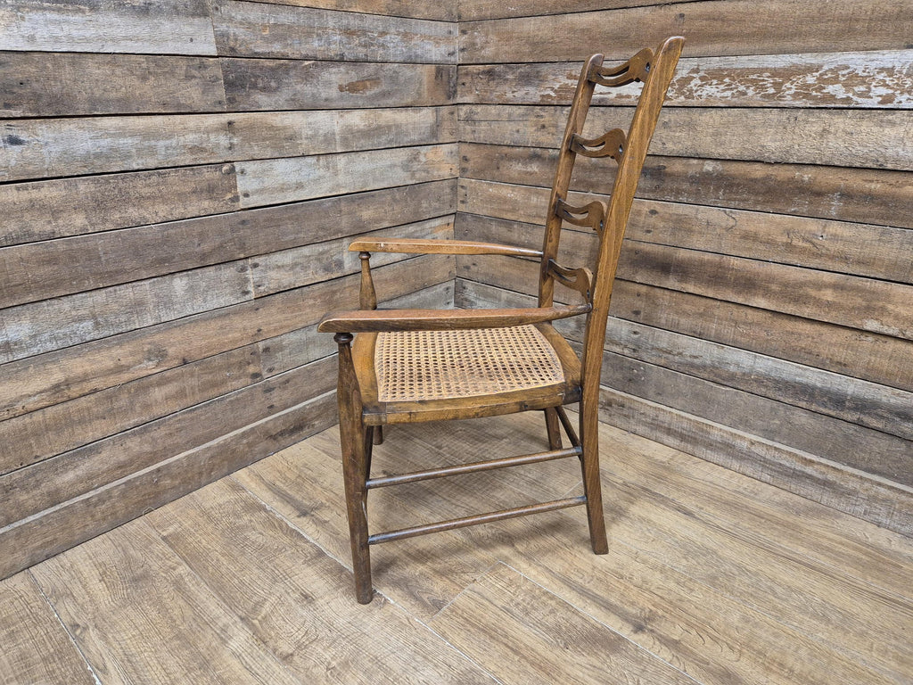 Oak Ladderback Armchair Arts Crafts Style Bergere Seat Carver Hall Bedroom Chair
