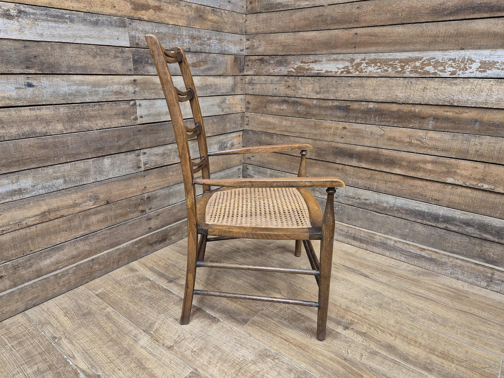 Oak Ladderback Armchair Arts Crafts Style Bergere Seat Carver Hall Bedroom Chair