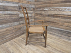 Oak Ladderback Armchair Arts Crafts Style Bergere Seat Carver Hall Bedroom Chair