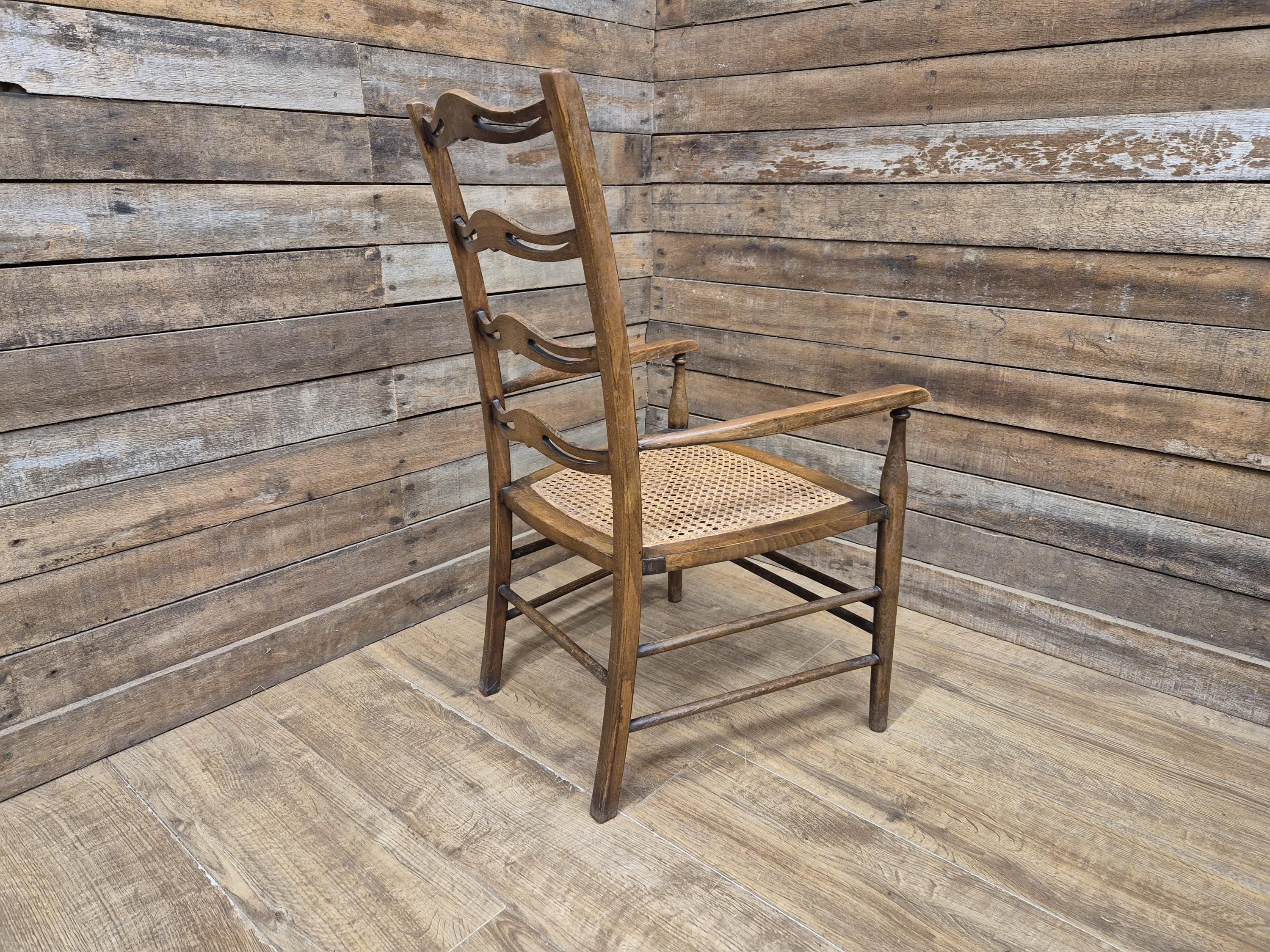 Oak Ladderback Armchair Arts Crafts Style Bergere Seat Carver Hall Bedroom Chair