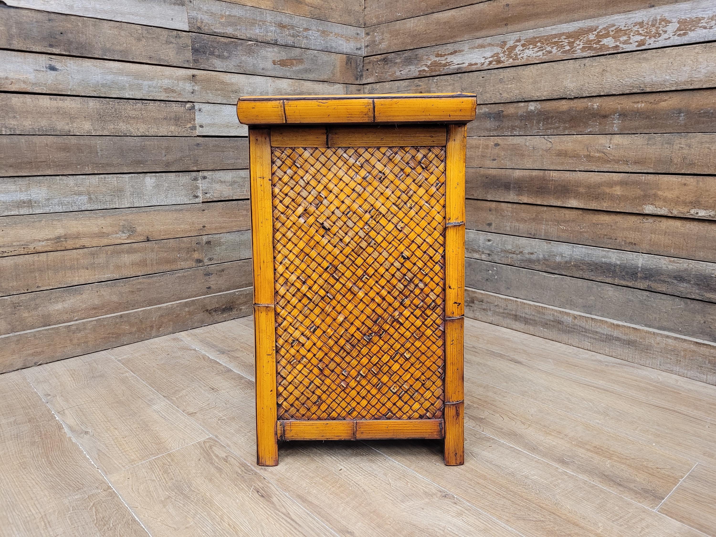 Bamboo Chest Of Drawers Wicker Fronted Vintage Bedside Cabinet Side Chest