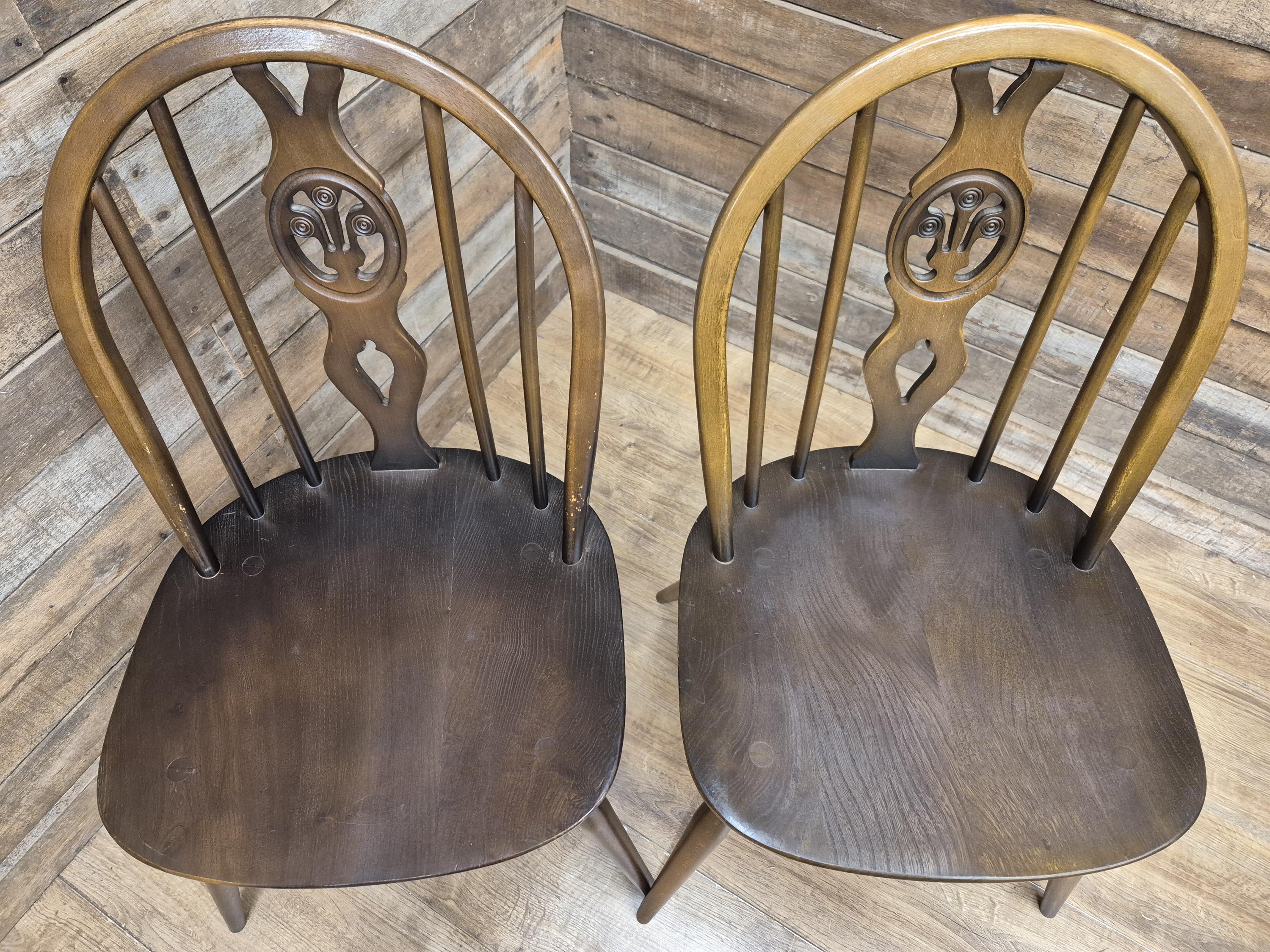 Ercol Dining Chairs Elm Beech Vintage Fleur De Lys Set of 4 Mid Century
